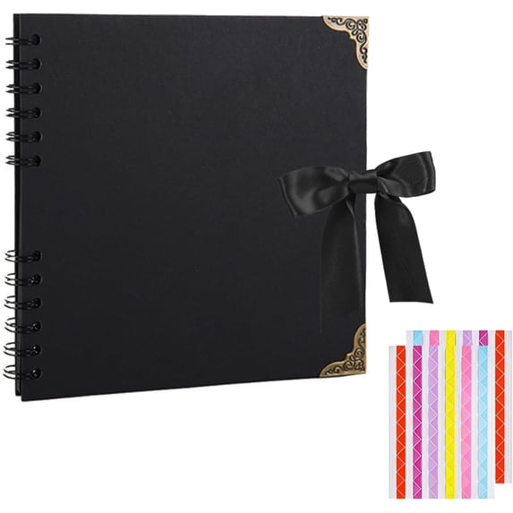 ILLUVA Scrapbook 8" x 8" Black Kraft Paper Scrap Photo Album, Holds 60