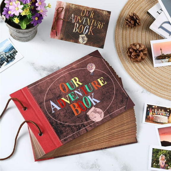 Scrapbook Album DIY | Embossed "Our Book" Cover, Vintage Leather | Flocked Lining, 26x18cm | Thick Kraft Paper Pages | Photo Storage, Anniversary, Wedding, Travel Memories | Gift Ready Box | Retro