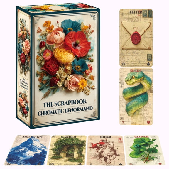 Scrapbook Chromatic Lenormand Deck–36 Card Vintage Inspired Oracle Cards , Beginner Friendly Tarot Alternative for Daily & Love