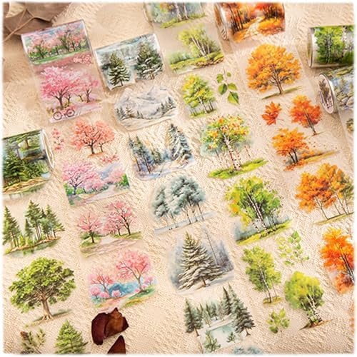 Scrapbook Nature Stickers Set,6 Rolls PET  Tape Stickers for Journaling,Forest Washi Tape for Junk Journal Supplies,Scrapbooking,DIY Craft,Photo Frame(Forest)