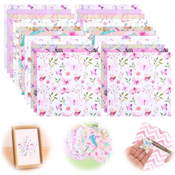 Scrapbook Paper 11.81x11.81 Inch Double Sided Decorative Paper for Scrapbooking 24 Sheet Spring Floral Patterned Craft Sheet for Junk Journal DIY Card Album Decoration (Pink or Green)-actual_color-