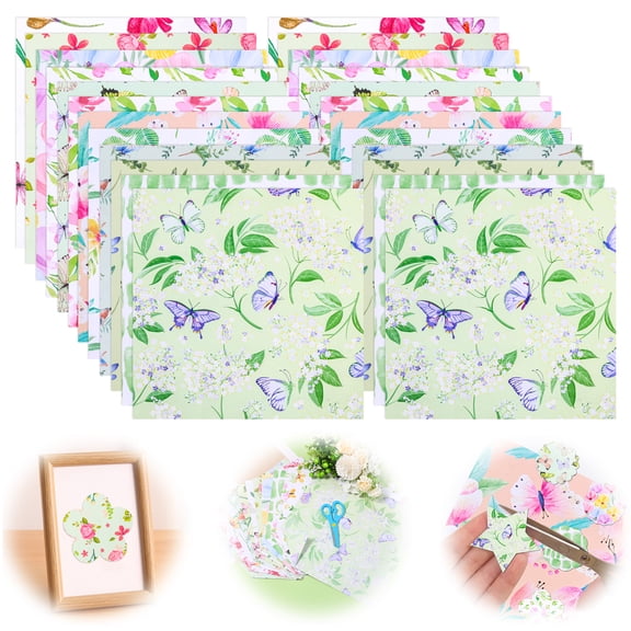 Scrapbook Paper 11.81x11.81 Inch Double Sided Decorative Paper for Scrapbooking 24 Sheet Spring Floral Patterned Craft Sheet for Junk Journal DIY Card Album Decoration (Pink or Green)-actual_color-