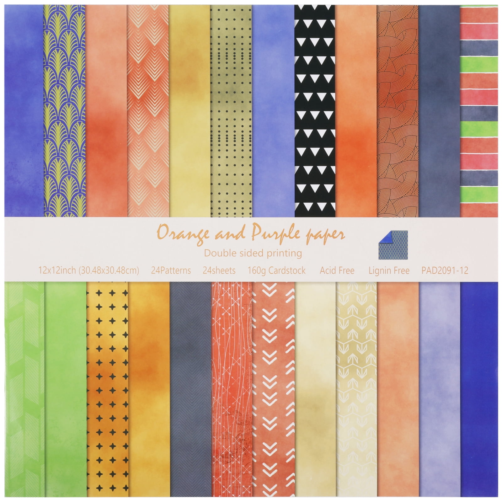 Scrapbook Paper,24 Sheets 12×12 Inch Vintage Stripe Style Scrapbook Supplies,Single-Sided Vivid Origami Decoupage Paper for DIY Crafts, Card Making, Art Journaling(A Style)