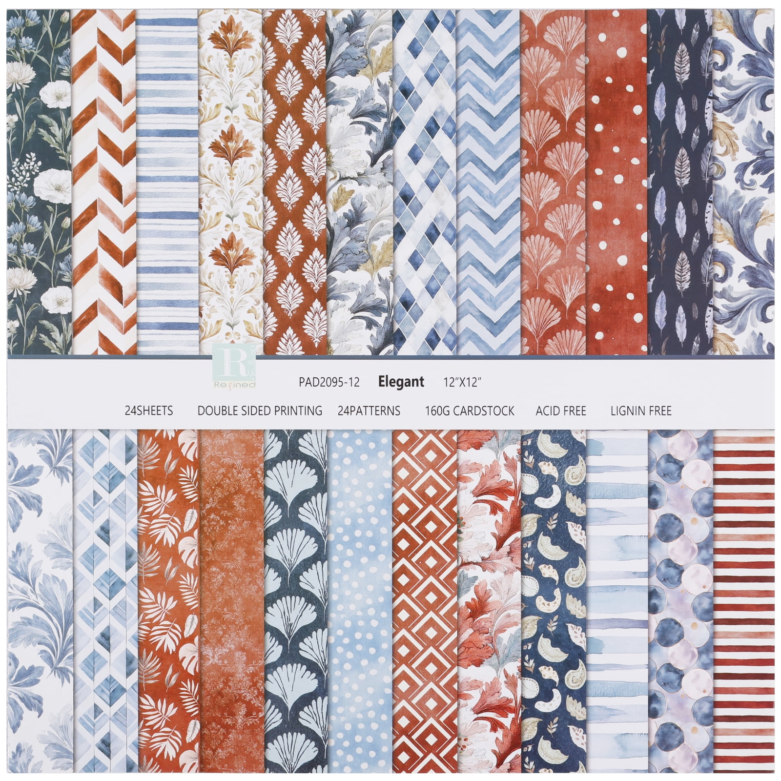 Scrapbook Paper,24 Sheets 12×12 Inch Vintage Stripe Style Scrapbook Supplies,Single-Sided Vivid Origami Decoupage Paper for DIY Crafts, Card Making, Art Journaling(D Style)