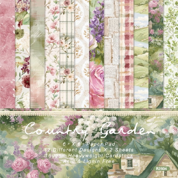 Scrapbook Paper, 24 Sheets Craft Scrapbooking Paper Pad 6"x6" Single-Side Printing 160GSM Card Making Paper Supplies for DIY Junk Journal Decorative Album Art Craft Die Cutting