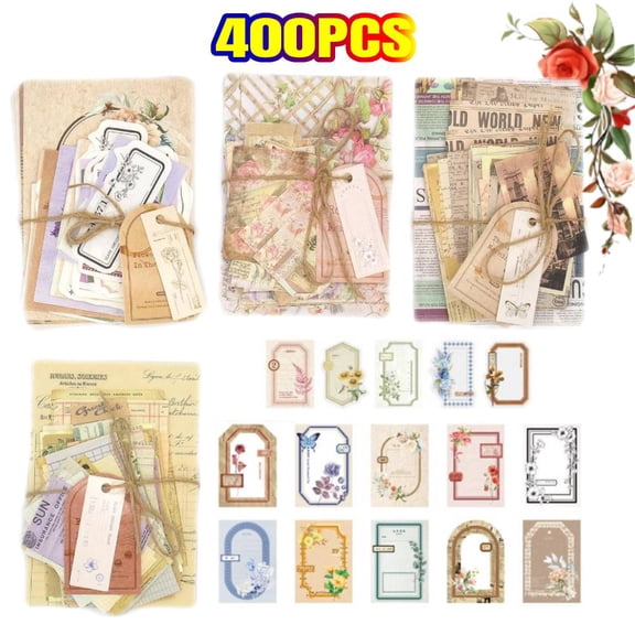 Scrapbook Paper, 400 Sheets of Junk Journal Paper for Vintage Crafts Planner Bullet Junk Journal Supplies Mixed Media Collage Card Album Embellishments