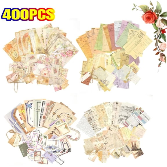 Scrapbook Paper, 400 sheets of journaling supplies for Vintage Crafts Planner Bullet Junk Journal Supplies Mixed Media Collage Card Album Embellishments