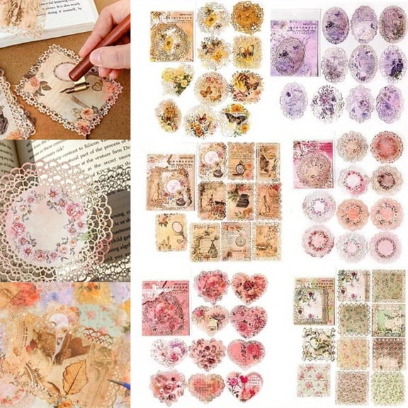 Scrapbook Paper 60 Sheets, Antique Lace Edge Floral Background Paper for Journaling, Card Making, Collage Art and Album Crafts