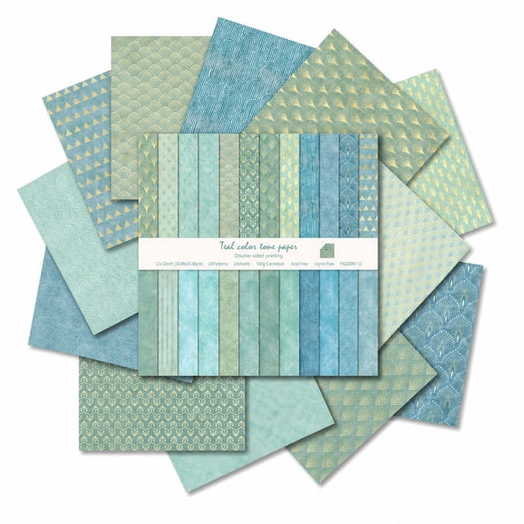 Scrapbook Paper Boho Patterned Paper for Scrapbooking, Blue 12x12 inch Double Sided Patterned Paper for Journaling, Card Making, Photo Album Journal DIY Decor, 24 Sheets