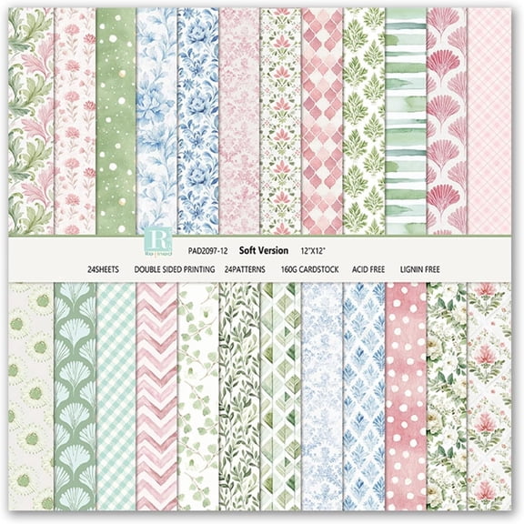 Scrapbook Paper Boho Patterned Paper for Scrapbooking, Double Sided Floral Decorative Craft Papers, Zeokiar 24 Sheets Scrapbook Background Papers for Photo Album Journal Decor