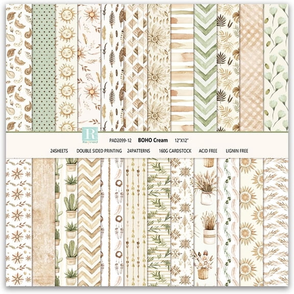 24 Sheets Boho Scrapbook Paper, Double Sided Floral Patterned Craft Paper for Photo Album, Journal and DIY Decor