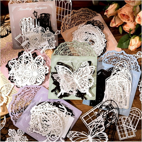 Scrapbook Paper Cutouts for Wedding Scrapbooking Embellishments, 120 Pcs Black and White Collage Materials for Junk Journal Supplies, Card Making, Decoupage, DIY Crafts