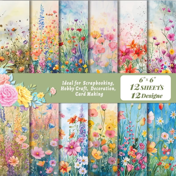 Scrapbook Paper, Decorative Decoupage Junk Journal Journaling Craft Supplies for Photo Albums Card Making 2 x 12 Sheets