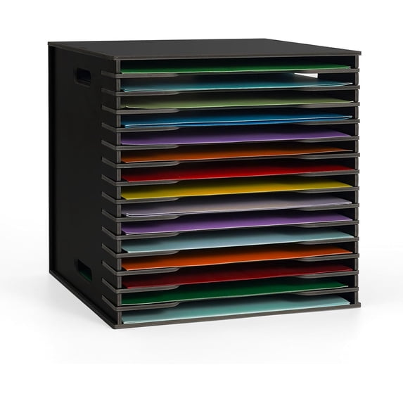 Scrapbook Paper Organizer for Sizes 12" x 12", 15 Slots File Sorter Storage, Document Holder, Desktop Scrapbook Paper Organizer Rack - Black