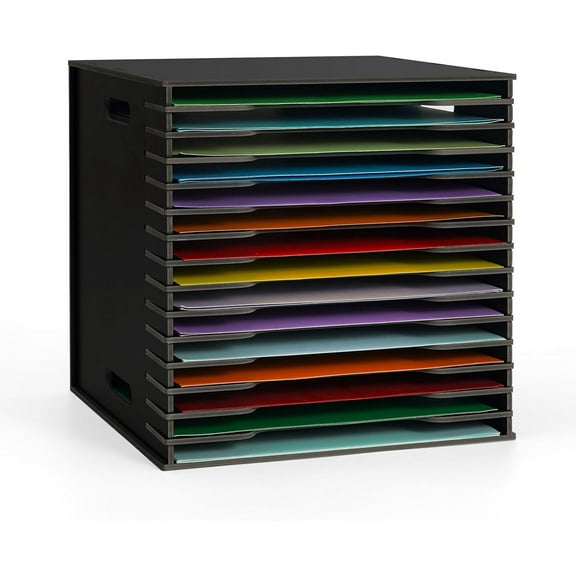 Scrapbook Paper Organizer for Sizes 12" x 12", 15 Slots File Sorter Storage, Document Holder, Desktop Scrapbook Paper Organizer Rack - Black