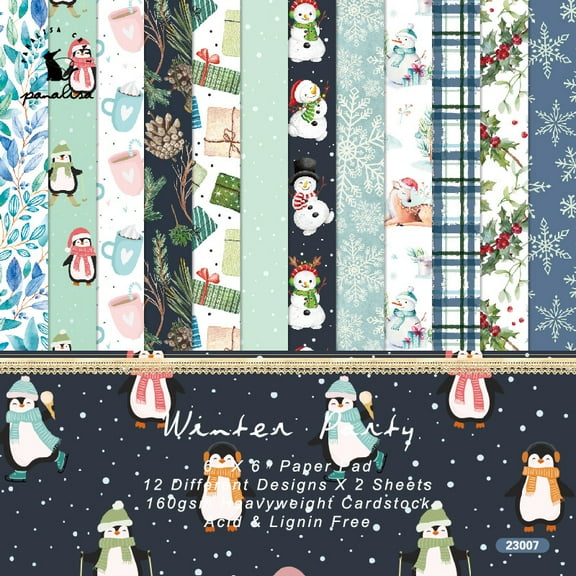 Scrapbook Paper Pad - 6"×6” - 24 Sheets Christmas Scrapbooking Supplies Kit - 160gsm Single-Sided Pattern Paper, Designer Planner Paper, Junk Journal Craft Paper, Card Making Supplies