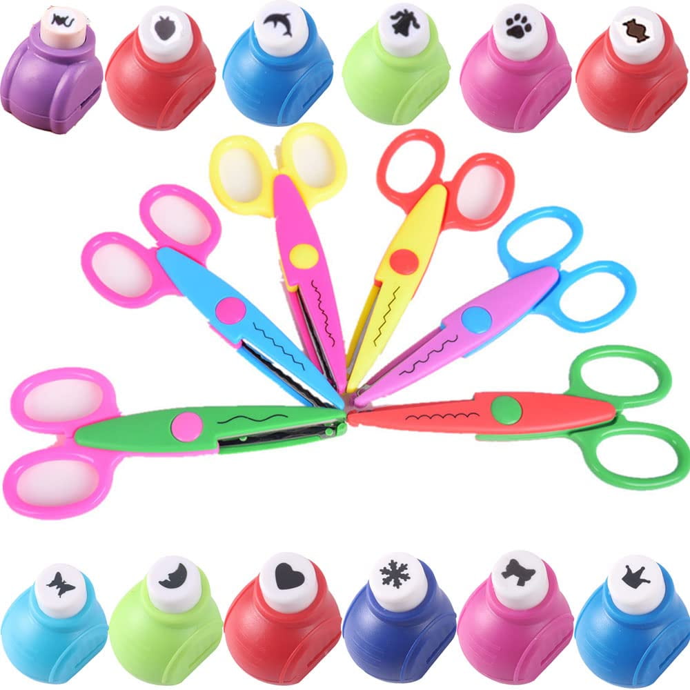 Scrapbook Paper Punch and Decorative Scissors, 6 Pcs Creative Scissors and 12 Pcs Craft Punch Wave Lace Edge Cutters Paper Hole Punchers for Crafts, DIY Photo, Set of 18 (18-Mixed)