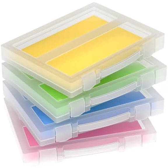 Scrapbook Paper Storage, 4 Pack Stackable Craft Organizers with Handle, Fits More 8.5x11 and School Projects Box, Paper Organizer Storage for Office & Home Organization$$Office