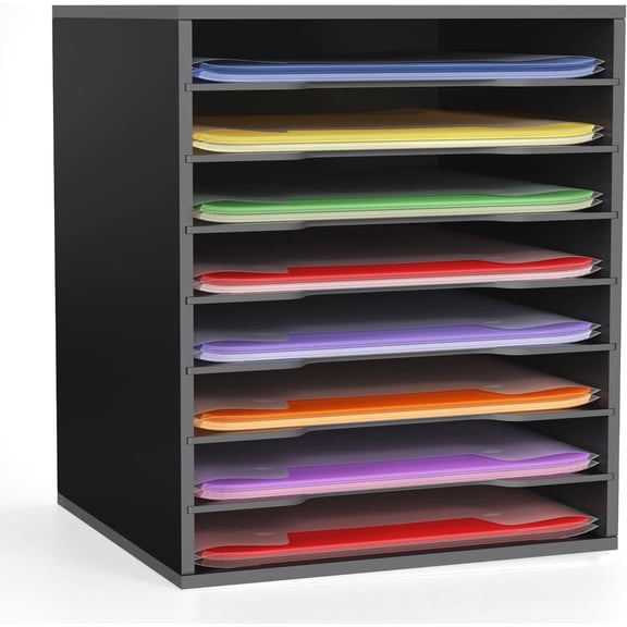 Scrapbook Paper Storage Organizer Rack for Holding 12 x 12 Paper Storage Pouch, 8 Large Slots Desktop Papers Organizer Holder, File Sorter for Office School (Black)
