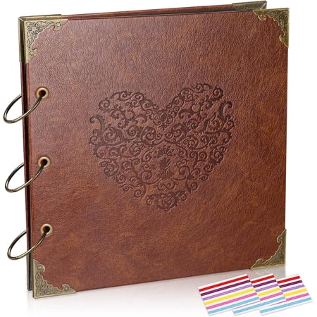 Scrapbook Photo Album, 50 Pages (10x10") DIY Leather Photo Album, Heart Cover Scrapbook