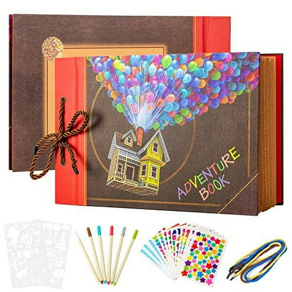 Scrapbook Photo Album,Our Adventure Book Scrapbook, Embossed Words Hard Cover Movie Up Travel Scrapbook for Anniversary, Wedding, Travelling, Baby Shower