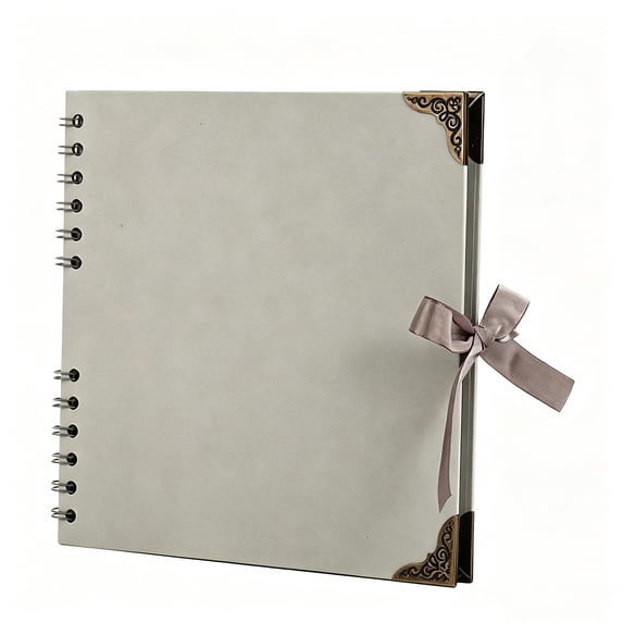 Scrapbook Photo Album, Personalized Photo Album, Scrapbook Journal, Hardcover Journal, 8X8 Inch Gray Diy Album with Vintage Decorative Corner Protectors, Bow Ribbon Binding, Thick