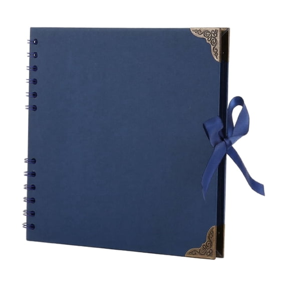 Scrapbook Photo Album, Photo Scrapbook, Scrapbook Journal, Personalized Photo Album, 8X8 Inch Dark Blue Diy Memory Album with Retro Antique-Style Corner Protectors, Satin Bow