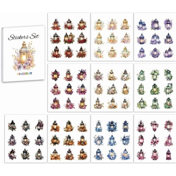 Scrapbook Sticker Book Pack for Junk Journaling Supplies Planner 10 Sheet Vintage Lanterns Pre-Cut Aesthetic Stickers Set Gift for DIY Crafts Arts Decor Laptop Women Adult