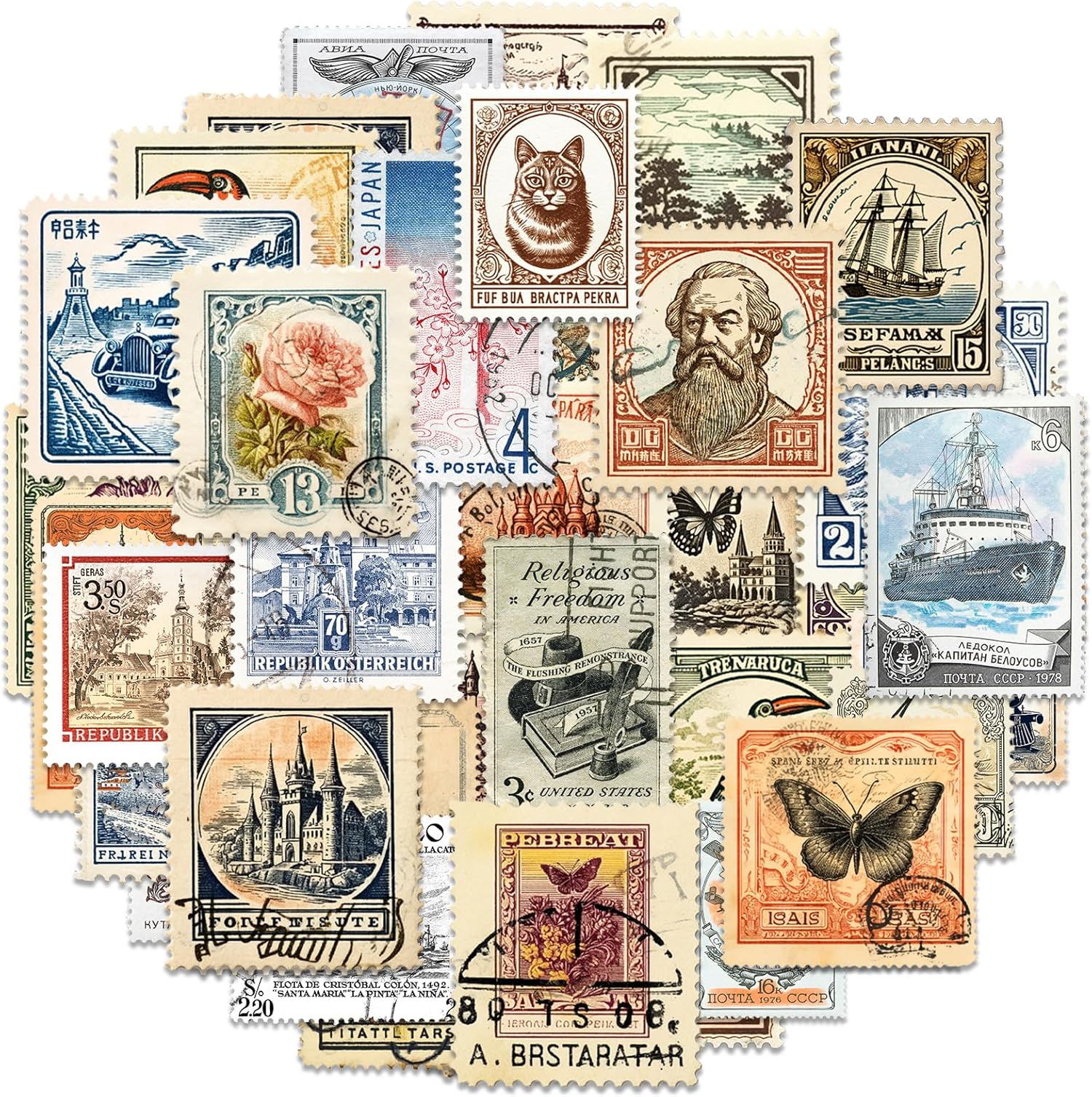 Scrapbook Stickers Set, Retro Stickers for Journal, Antique Looking ...
