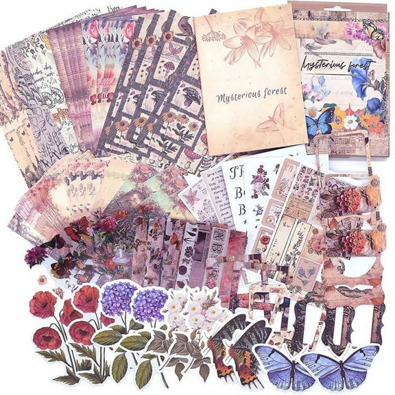 Scrapbook Supplies, (361Pcs) Vintage Aesthetic Kit with Paper, Stickers, Picture Frames, A6 Notebook Blank