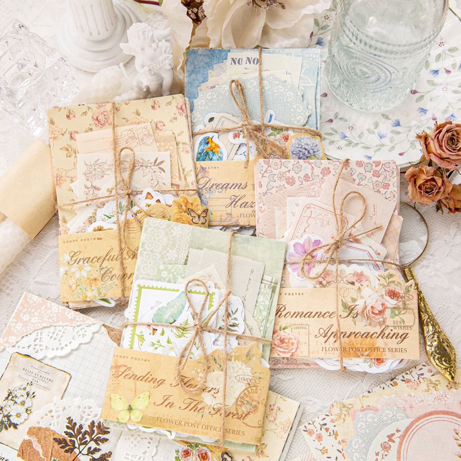 Scrapbook Supplies Kit Vintage Floral Scrapbook Paper and Junk Journal Stickers Journaling Supplies for Craft Present Wrapping Card Making