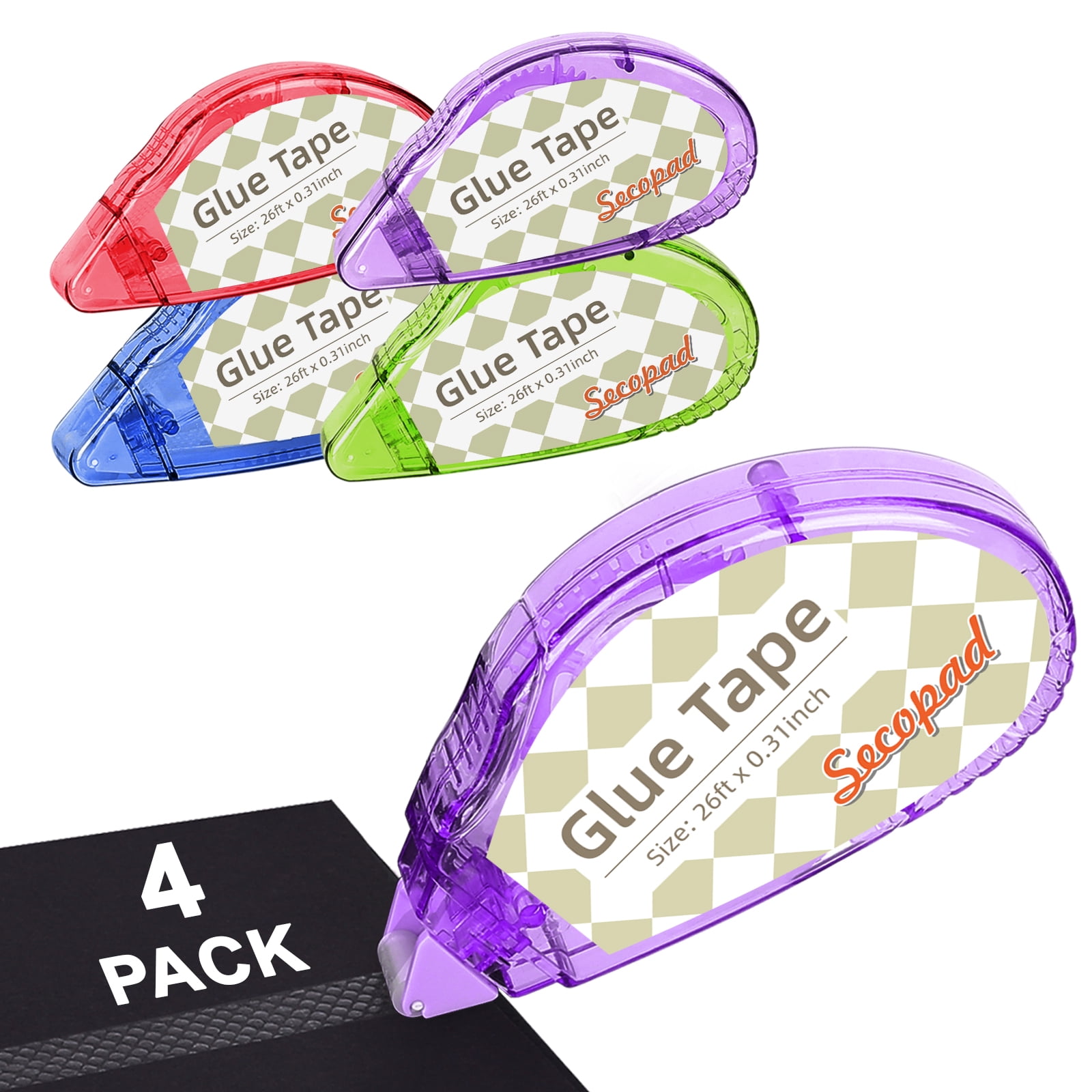 Scrapbook Tape, 4 Pack Double Sided Tape Roller for Crafts, Adhesive Glue Runner Scrapbooking Supplies Journaling Office Supplies for Adults, 0.3IN x 26FT