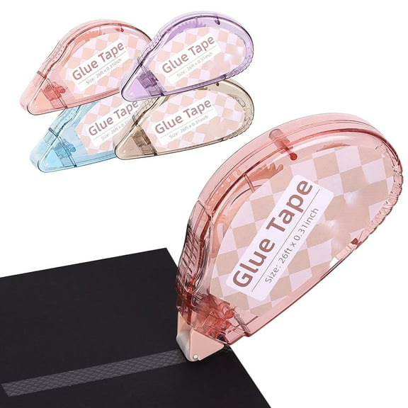 Scrapbook Tape, 4 Pack Double Sided Tape Roller for Crafts, Adhesive Glue Runner Scrapbooking Supplies Journaling School Office Supplies for Kids and Adults, 0.3IN x 26FT