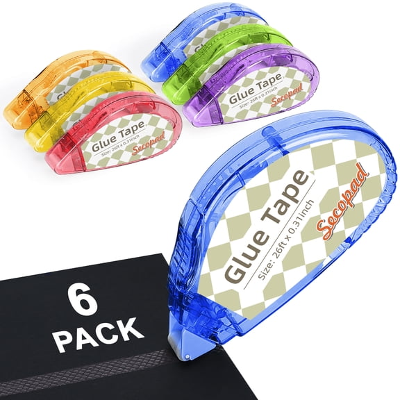 Secopad Scrapbook Tape, Glue Tape for Crafts, 6 Pack, Clear Colored Shell | 0.3IN x 26FT, Sticky & Safe, Double Sided Tape for Crafts, Scrapbooking Junk Journaling Supplies, For Office Teachers