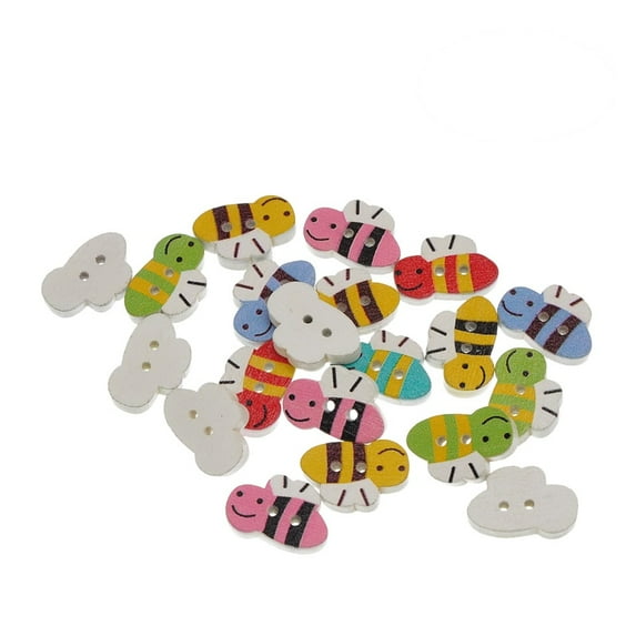Scrapbooking Buttons Bee Shaped DIY with Pattern Cutton for Pants Wooden Bamboo Child 100 Pcs