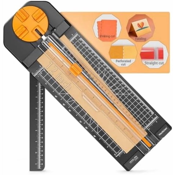 Scrapbooking Cutting Tool: Paper Cutter 4 in 1 for Craft Edges, Straight,Perforator,Scorer and Wavy on Paper,Cardstock,Ticket,Photo,Coupon,Vinyl,Letter,Postcard,12 inch Cutting Length,Black