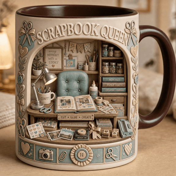 Scrapbooking Ceramic Coffee Mugs Craft Room, Scrapbook Gift for Paper Craft Lovers 11 oz 15 oz