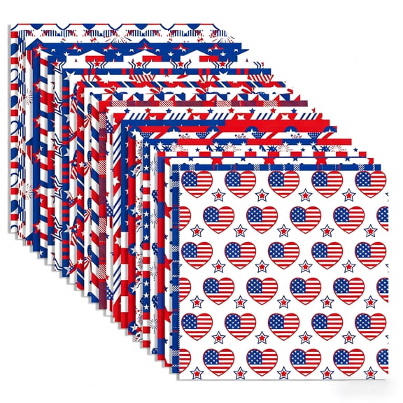 Scrapbooking Paper,Scrapbook Supplies,72 Sheets Patriotic Scrapbook Paper, 6"x6" Stars, Stripes, Fireworks Patterns Paper Double Sided(Red White Blue)
