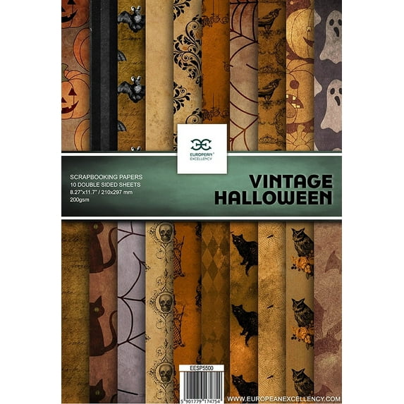 Scrapbooking Paper VINTAGE HALLOWEEN 10 Double Sided Sheets 8.25 x 11.75, Craft Paper, Decoupage Paper, Decorative Paper, Vintage Paper