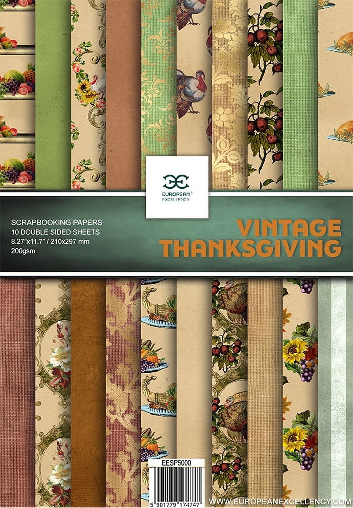 Scrapbooking Paper VINTAGE THANKSGIVING 10 Double Sided Sheets 8.25 x 11.75, Craft Paper, Decoupage Paper, Decorative Paper, Vintage Paper
