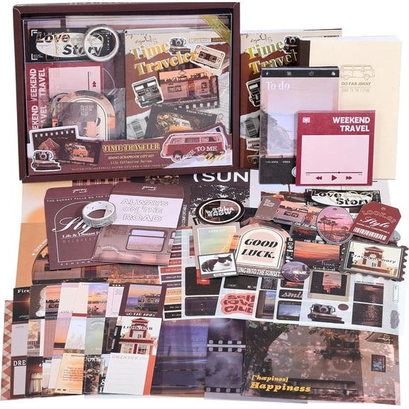 Scrapbooking Supplies Kit, Aesthetic Daily Life Travel Scrapbook Kit for Bullet Junk Journal, Stationery, A6 Grid Notebook, Flower DIY Journaling Supplies, Birthday Craft Gift Teen Girl Women