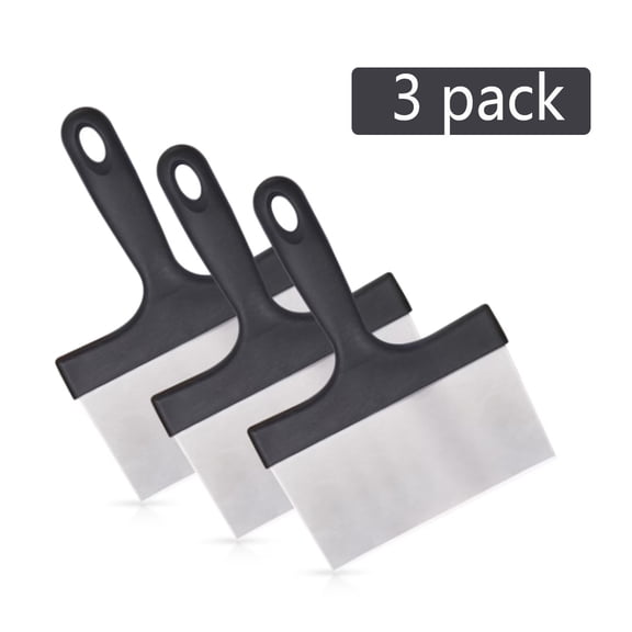 Scraper 3 Pack Stainless Steel Flat Top Grill Scraper with Comfort Handle, Food Scraper Tool for Griddle Accessories, Outdoor Barbecue Turner Tools