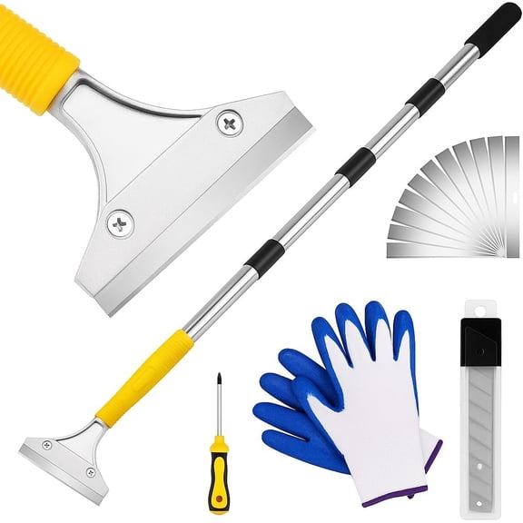 Scraper Tool 5.4ft (65in) Adjustable Floor Scraper Long Handle Heavy Duty Paint Scraper 4 Inch Razor Blade Scraper for Windows Glass Cleaning Shower Gum Tile Scraper Ceiling Scraper