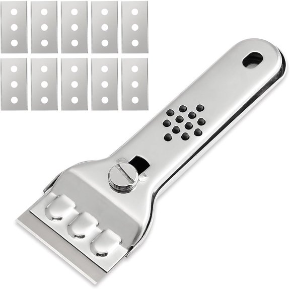 Scraper Tool, Multi Surface Cleaning Tool, Glass Windows Tiles Metal for Stove Tops, Windows, Paint Removal and Adhesive Residues, Silvery, 5.3 Inches, 1 Piece