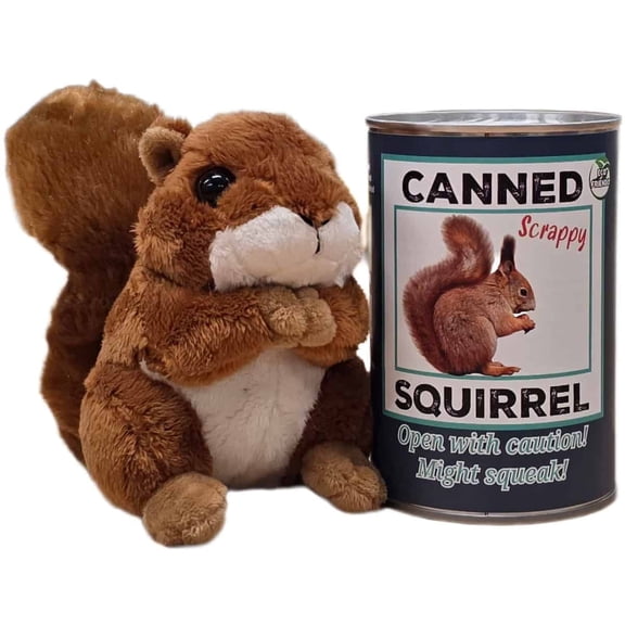 Scrappy the Canned Squirrel - Squirrel Plush Sealed in a Can with Dad Jokes