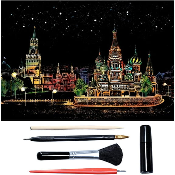 Scratch Art for Adults & Teens, Paint by Scratch 16 X 11.2 Inches, Scratch Off Paper Painting, Scratchart Kit Ornaments, Colorful Sketches Rainbow Scratch Art