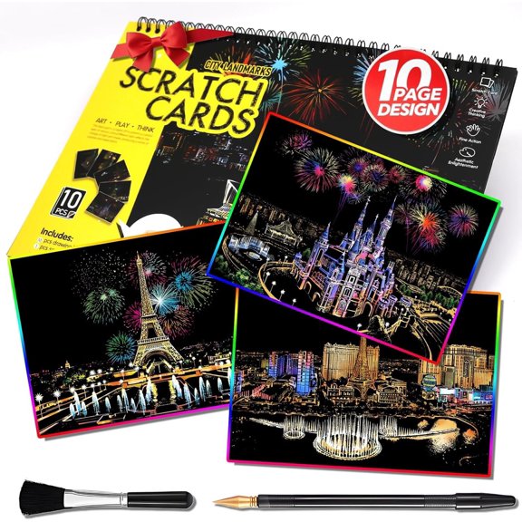 Scratch Art Book(A4-10Page) for Adults & Teens - ASR -Relieving Scratch Off Art |  by Scratch Kit Set | Travel Landarks & Engraving Art | Creative  for Adults (Colorful City Series A)