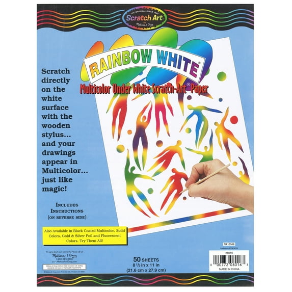 Scratch-Art Rainbow White Paper, 8-1/2 x 11 Inches, 50 Sheets