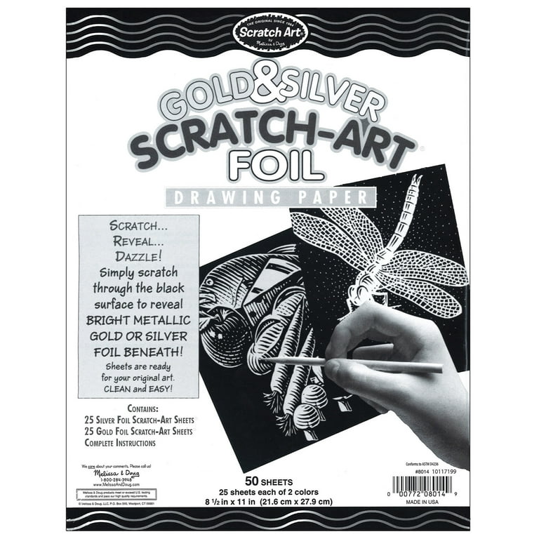Scratch-Art Foil Drawing Paper, 8-1/2 x 11 Inches, Gold and Silver, 50  Sheets 