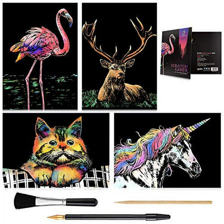 Scratch Painting Kits for Adults & Kids, Craft Art Set, Rainbow Scratch Art  Painting Paper, Sketch Pad DIY Night View Scratchboard, 16'' x 11.2